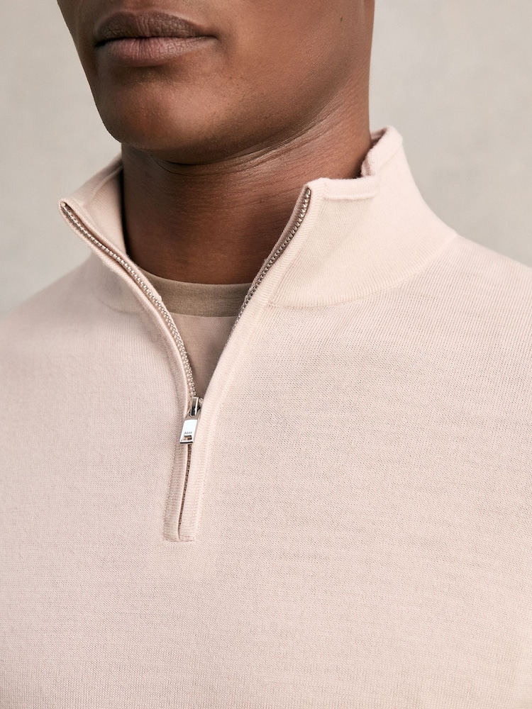 Reiss Beige Blackhall Merino Wool Half-Zip Jumper - Image 4 of 7