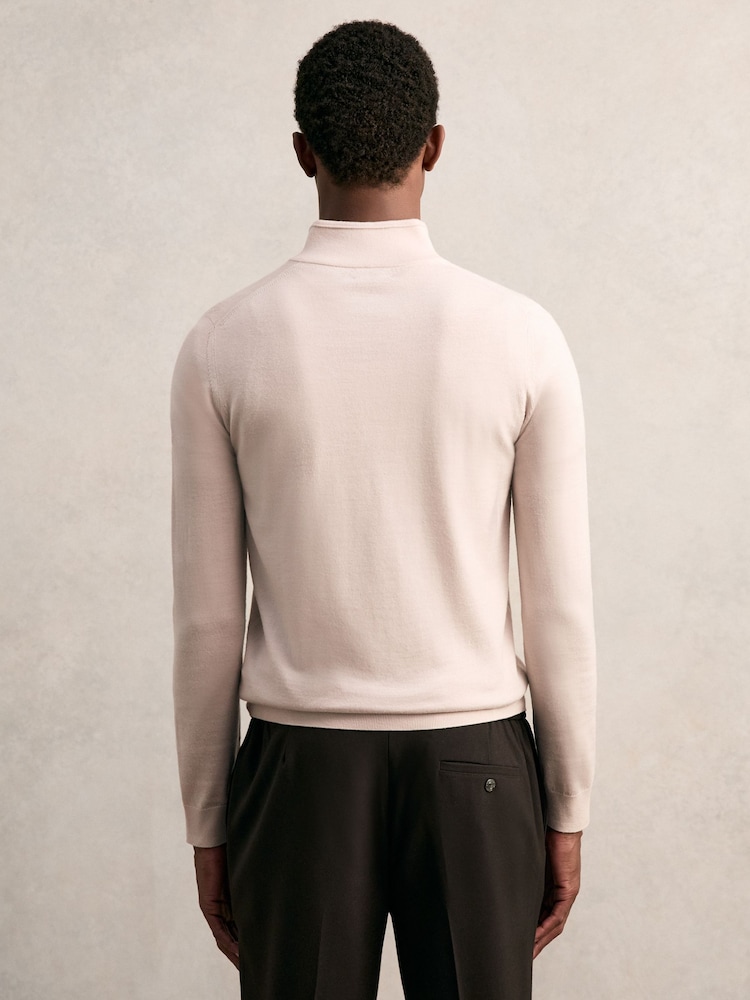 Reiss Beige Blackhall Merino Wool Half-Zip Jumper - Image 6 of 7