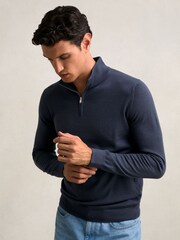 Reiss Midnight Navy Blackhall Merino Wool Half-Zip Jumper - Image 1 of 5