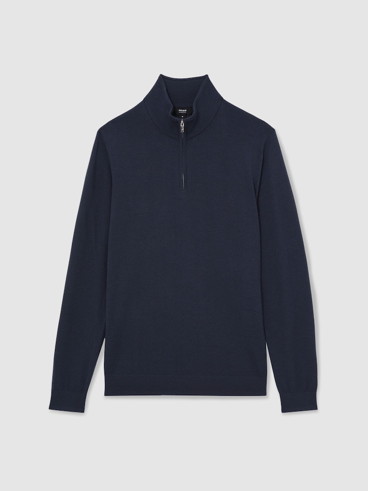 Reiss Midnight Navy Blackhall Merino Wool Half-Zip Jumper - Image 2 of 5