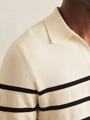 Reiss Warm Stone/Black Ingram Cotton Blend Stripe Knit Polo Shirt - Image 3 of 5
