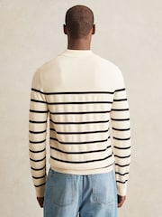 Reiss Warm Stone/Black Ingram Cotton Blend Stripe Knit Polo Shirt - Image 4 of 5