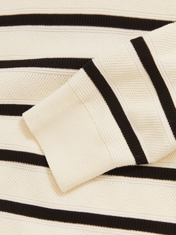 Reiss Warm Stone/Black Ingram Cotton Blend Stripe Knit Polo Shirt - Image 5 of 5