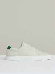 Reiss Off White/Green Luca Tumbled-Leather Low-Top Trainers - Image 1 of 4