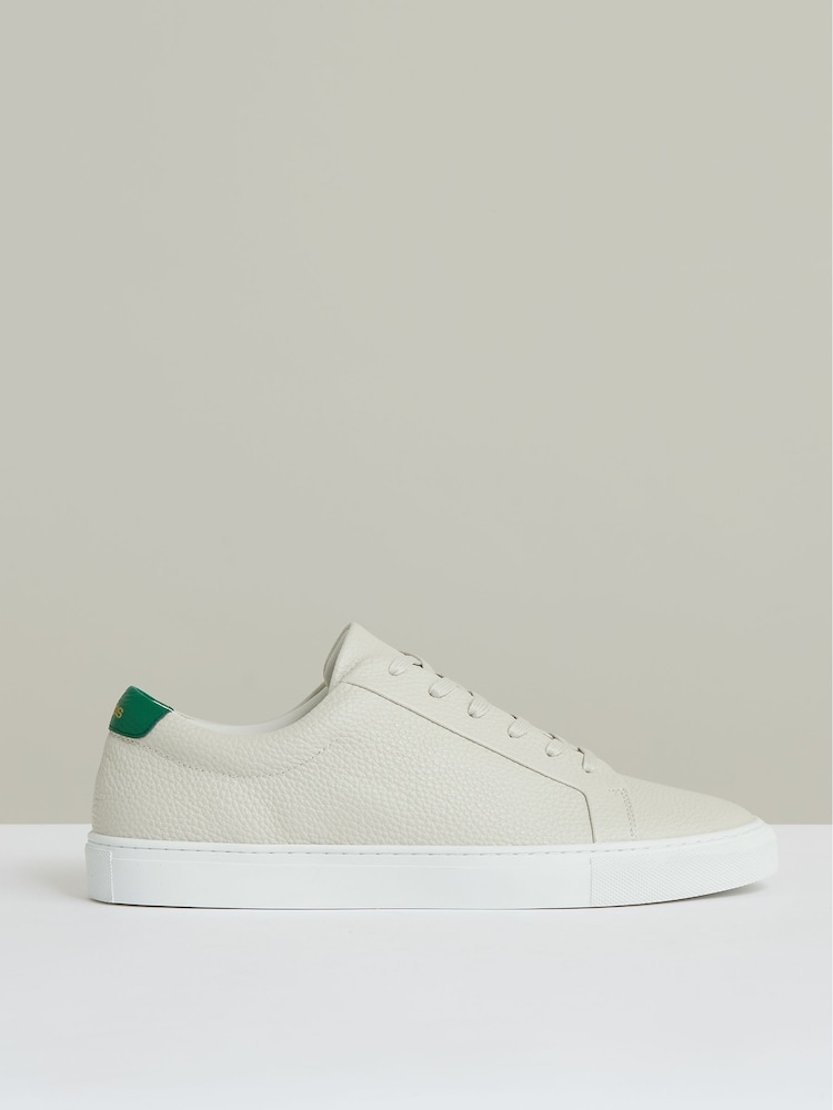 Reiss Off White/Green Luca Tumbled-Leather Low-Top Trainers - Image 1 of 4