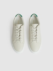 Reiss Off White/Green Luca Tumbled-Leather Low-Top Trainers - Image 2 of 4