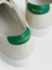 Reiss Off White/Green Luca Tumbled-Leather Low-Top Trainers - Image 4 of 4