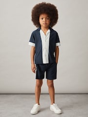 Reiss Navy/White Tino Plissé Colour-Block Shorts - Image 2 of 4