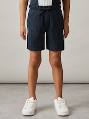 Reiss Navy/White Tino Plissé Colour-Block Shorts - Image 3 of 4
