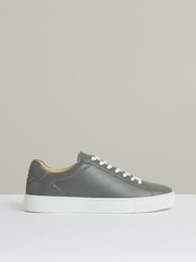 Reiss Graphite Grey Finley Leather Low-Top Trainers - Image 1 of 5
