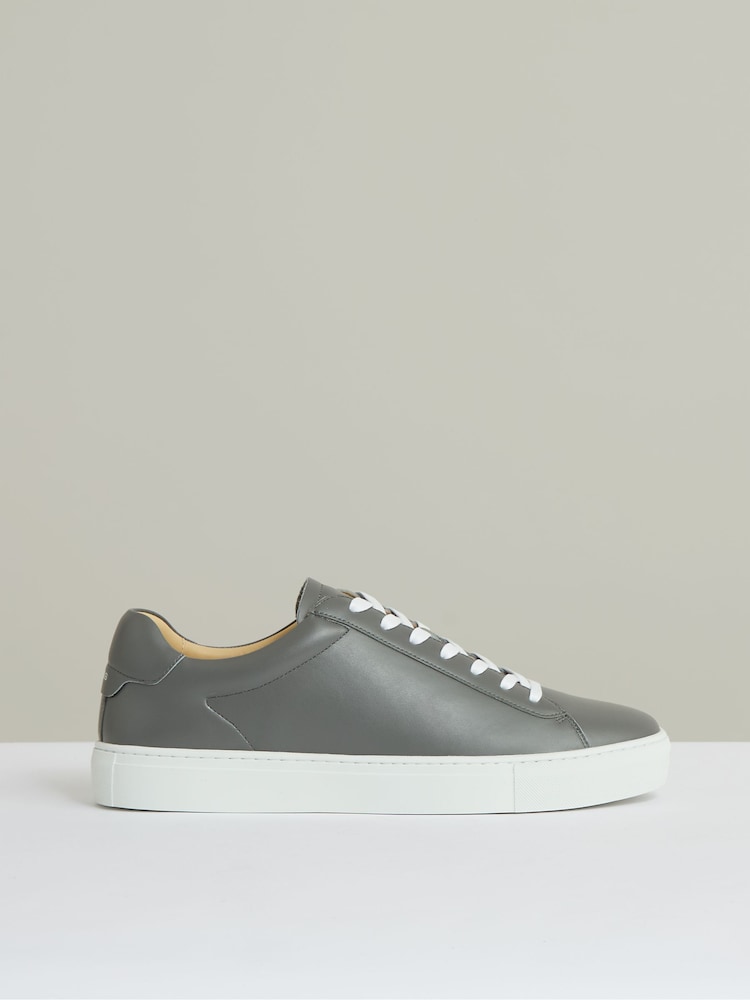 Reiss Graphite Grey Finley Leather Low-Top Trainers - Image 1 of 5