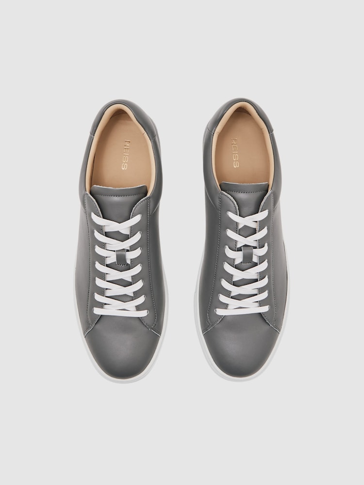Buy Reiss Graphite Grey Finley Leather Low-Top Trainers from  display picture 1