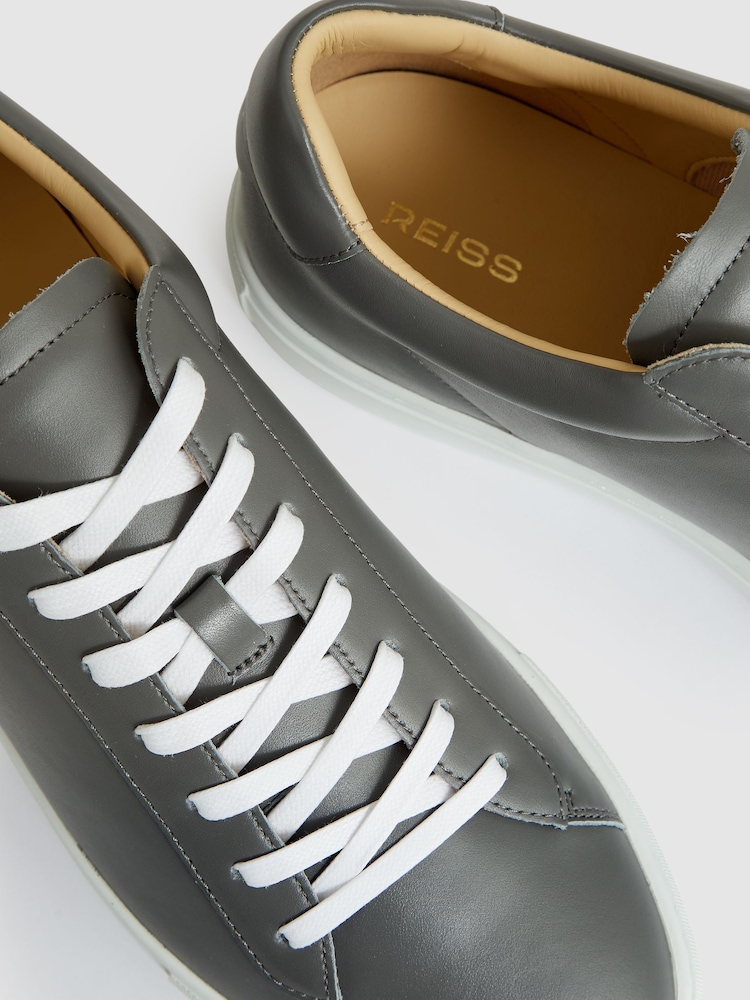 Reiss Graphite Grey Finley Leather Low-Top Trainers - Image 5 of 5