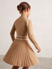 Camel - Vestido de punto con costuras en contraste Sapna de Reiss - Imagen 1 de 5