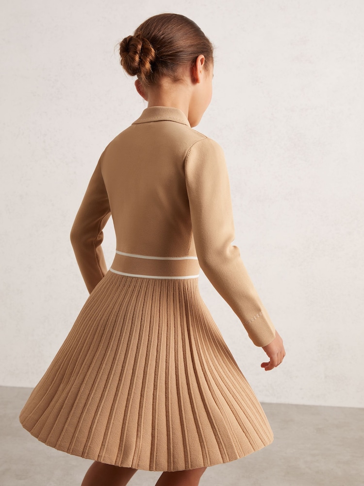 Camel - Vestido de punto con costuras en contraste Sapna de Reiss - Imagen 1 de 5