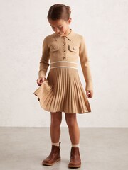 Camel - Vestido de punto con costuras en contraste Sapna de Reiss - Imagen 3 de 5