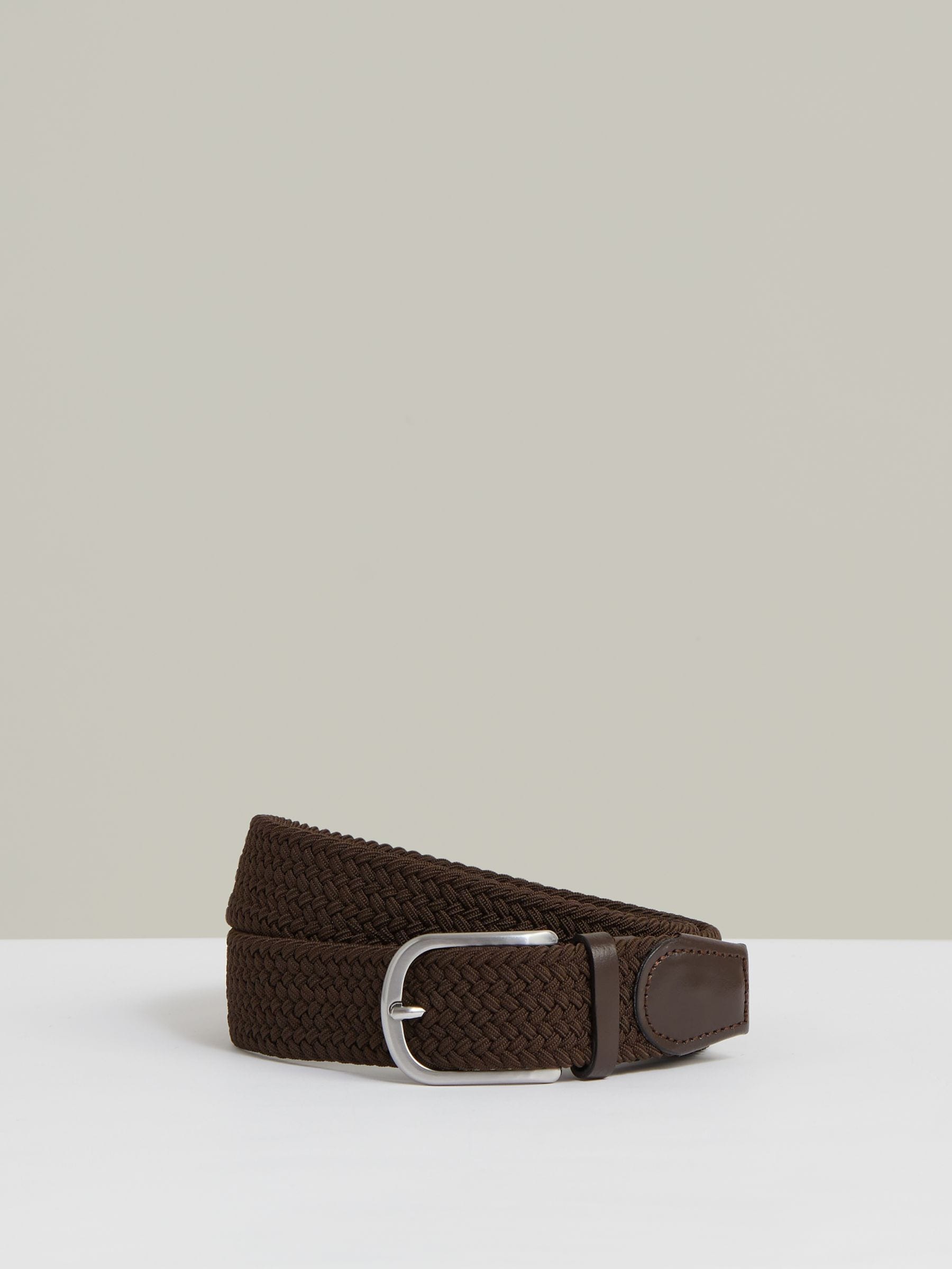 Reiss Dark Brown Basket Weave Belt In Brown