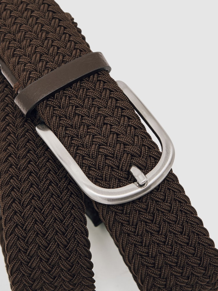 Reiss Dark Brown Elmont Basket Weave Belt - Image 4 of 4 Reiss Dark Brown Elmont Basket Weave Belt - Image 4 of 4