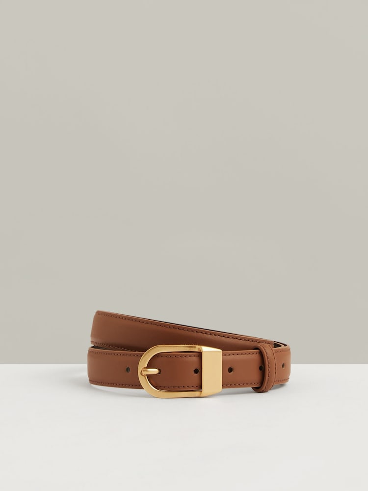 rumenorjava; poltna - Reiss Hazel Leather Curved-Buckle Belt - Slika 1 iz 4