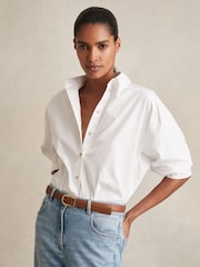 rumenorjava; poltna - Reiss Hazel Leather Curved-Buckle Belt - Slika 2 iz 4