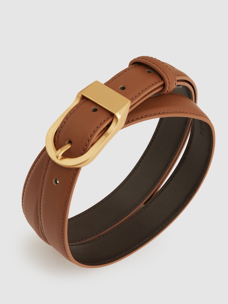 rumenorjava; poltna - Reiss Hazel Leather Curved-Buckle Belt - Slika 4 iz 4