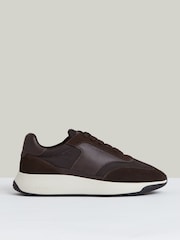 Reiss Chocolate Brown Emmett Bonded-Leather Suede Running Trainers - Image 1 of 6