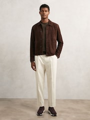Reiss Chocolate Brown Emmett Bonded-Leather Suede Running Trainers - Image 2 of 6