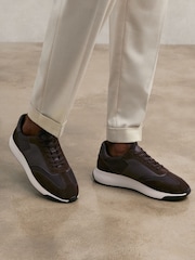 Reiss Chocolate Brown Emmett Bonded-Leather Suede Running Trainers - Image 3 of 6