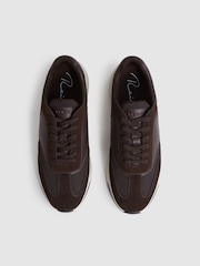 Reiss Chocolate Brown Emmett Bonded-Leather Suede Running Trainers - Image 4 of 6