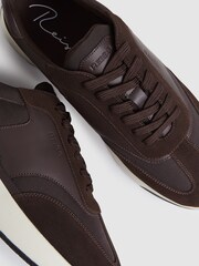 Reiss Chocolate Brown Emmett Bonded-Leather Suede Running Trainers - Image 5 of 6