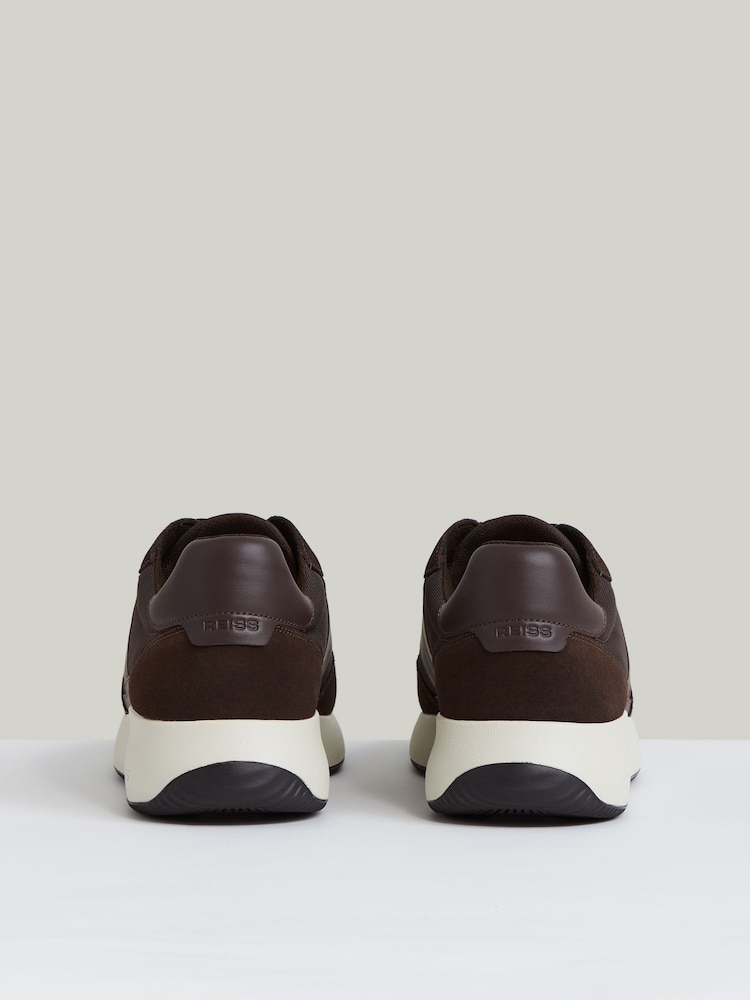 Reiss Chocolate Brown Emmett Bonded-Leather Suede Running Trainers - Image 6 of 6