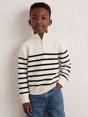 Reiss White Graham 3-9 yrs Cotton-Blend Stripe Half-Zip Jumper - Image 1 of 4