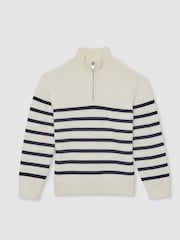 Reiss White Graham 3-9 yrs Cotton-Blend Stripe Half-Zip Jumper - Image 2 of 4