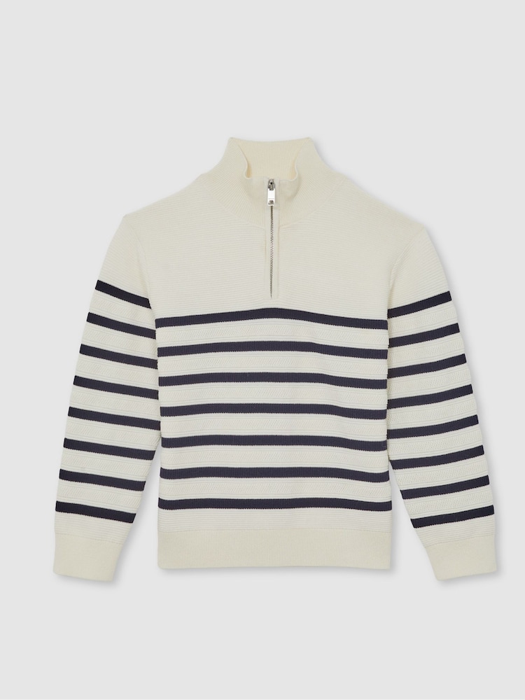 Reiss White Graham 3-9 yrs Cotton-Blend Stripe Half-Zip Jumper - Image 2 of 4 Reiss White Graham 3-9 yrs Cotton-Blend Stripe Half-Zip Jumper - Image 2 of 4