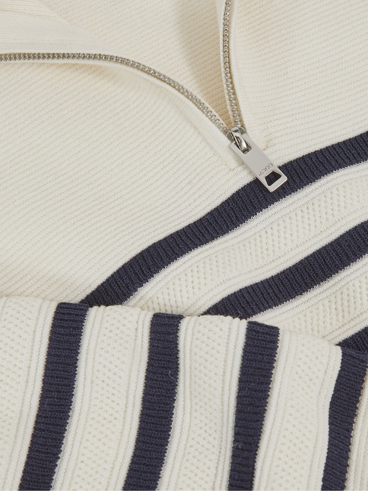 Reiss White Graham 3-9 yrs Cotton-Blend Stripe Half-Zip Jumper - Image 4 of 4 Reiss White Graham 3-9 yrs Cotton-Blend Stripe Half-Zip Jumper - Image 4 of 4
