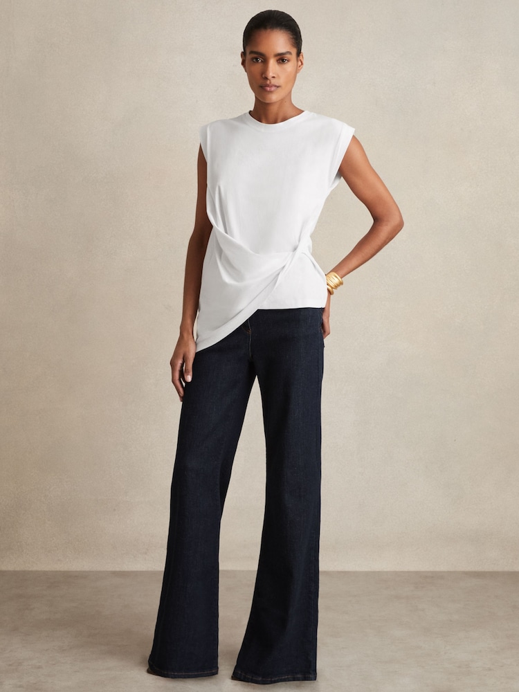 Reiss White Tilly Cotton Drape T-Shirt - Image 1 of 5