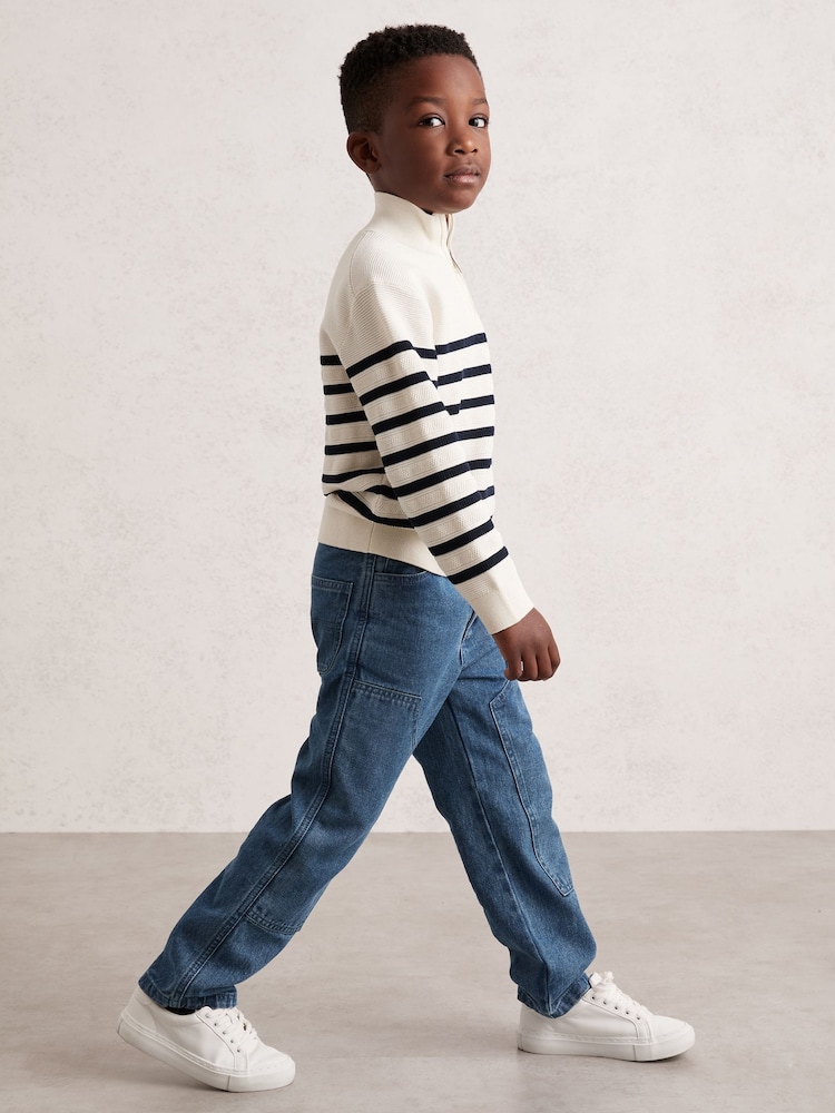 Reiss White Graham 9-13 yrs Cotton-Blend Stripe Half-Zip Jumper - Image 1 of 4 Reiss White Graham 9-13 yrs Cotton-Blend Stripe Half-Zip Jumper - Image 1 of 4