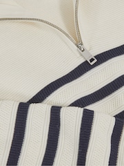 Reiss White Graham 9-13 yrs Cotton-Blend Stripe Half-Zip Jumper - Image 4 of 4
