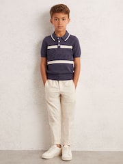 Reiss Indigo Blue/White Ellis 3-9 yrs Cotton Logo-Embossed Knit Polo Shirt - Image 1 of 4