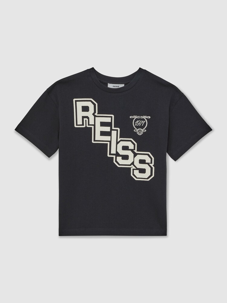 Reiss Navy/White Glen 9-13 yrs Cotton Oversized Logo T-Shirt - Image 2 of 4