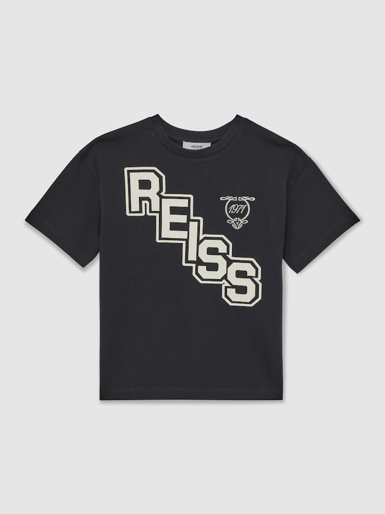 Reiss Navy/White Glen 9-13 yrs Cotton Oversized Logo T-Shirt - Image 2 of 4 Reiss Navy/White Glen 9-13 yrs Cotton Oversized Logo T-Shirt - Image 2 of 4