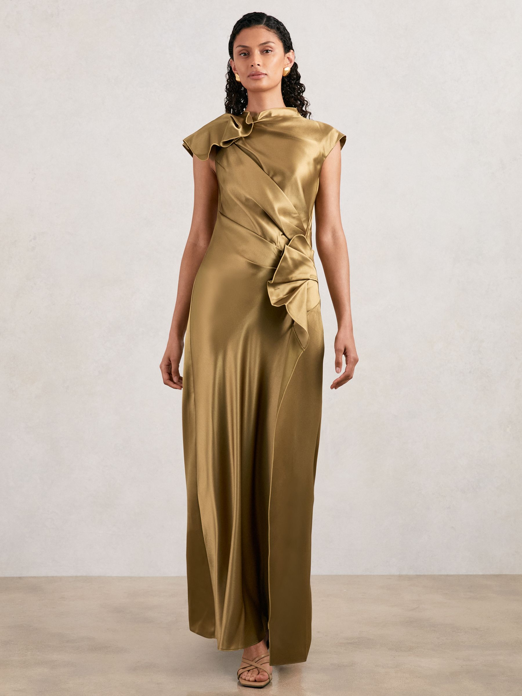 Acler Ramshaw Metallic Pleated Satin Gown In Green