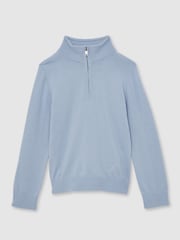 Reiss Soft Blue Melange Blackhall 13-14 yrs Merino Wool Half-Zip Funnel Neck Jumper - Image 1 of 4