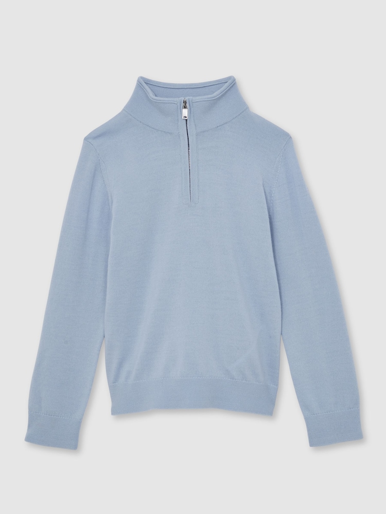 Reiss Soft Blue Melange Blackhall 13-14 yrs Merino Wool Half-Zip Funnel Neck Jumper - Image 1 of 4