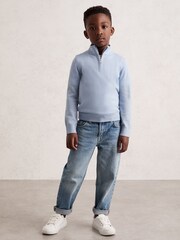 Reiss Soft Blue Melange Blackhall 13-14 yrs Merino Wool Half-Zip Funnel Neck Jumper - Image 2 of 4