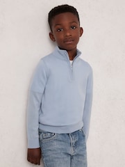 Reiss Soft Blue Melange Blackhall 13-14 yrs Merino Wool Half-Zip Funnel Neck Jumper - Image 3 of 4