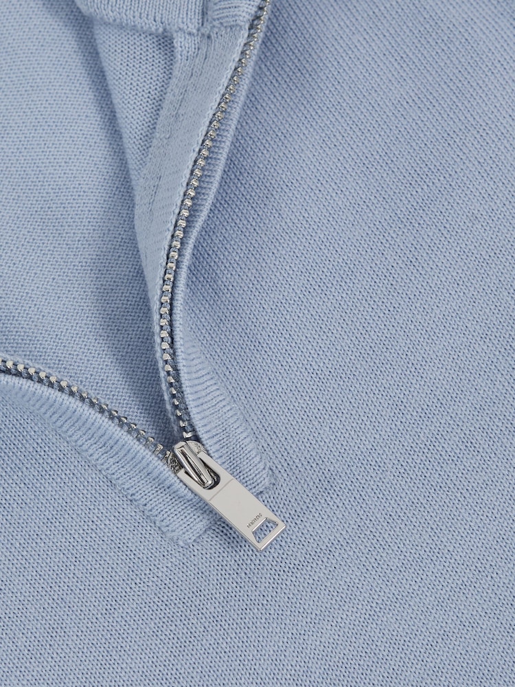 Reiss Soft Blue Melange Blackhall 13-14 yrs Merino Wool Half-Zip Funnel Neck Jumper - Image 4 of 4