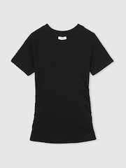 Reiss Black Tess Stretch Cotton Ruched Ribbed T-Shirt - Image 2 of 6