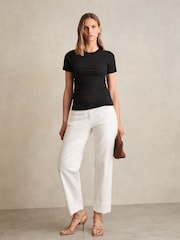 Reiss Black Tess Stretch Cotton Ruched Ribbed T-Shirt - Image 3 of 6