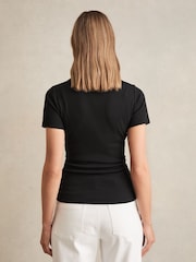 Reiss Black Tess Stretch Cotton Ruched Ribbed T-Shirt - Image 5 of 6
